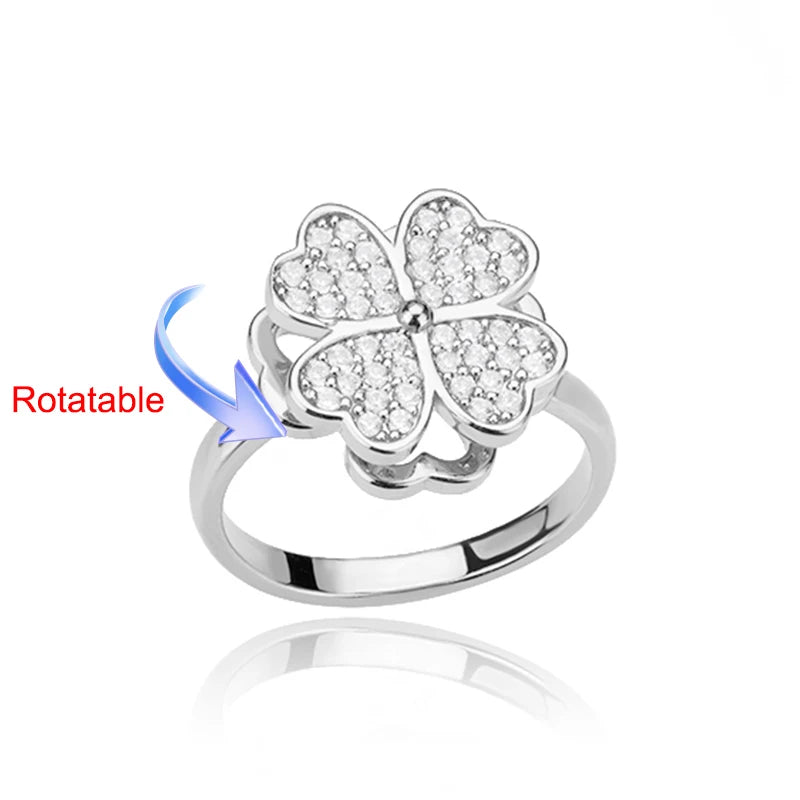 Rotating Four Clover Wedding Rings for Women Stainless Steel Anti-Stress Anxiety Ring Adjustable Aesthetic Jewelry anillos mujer