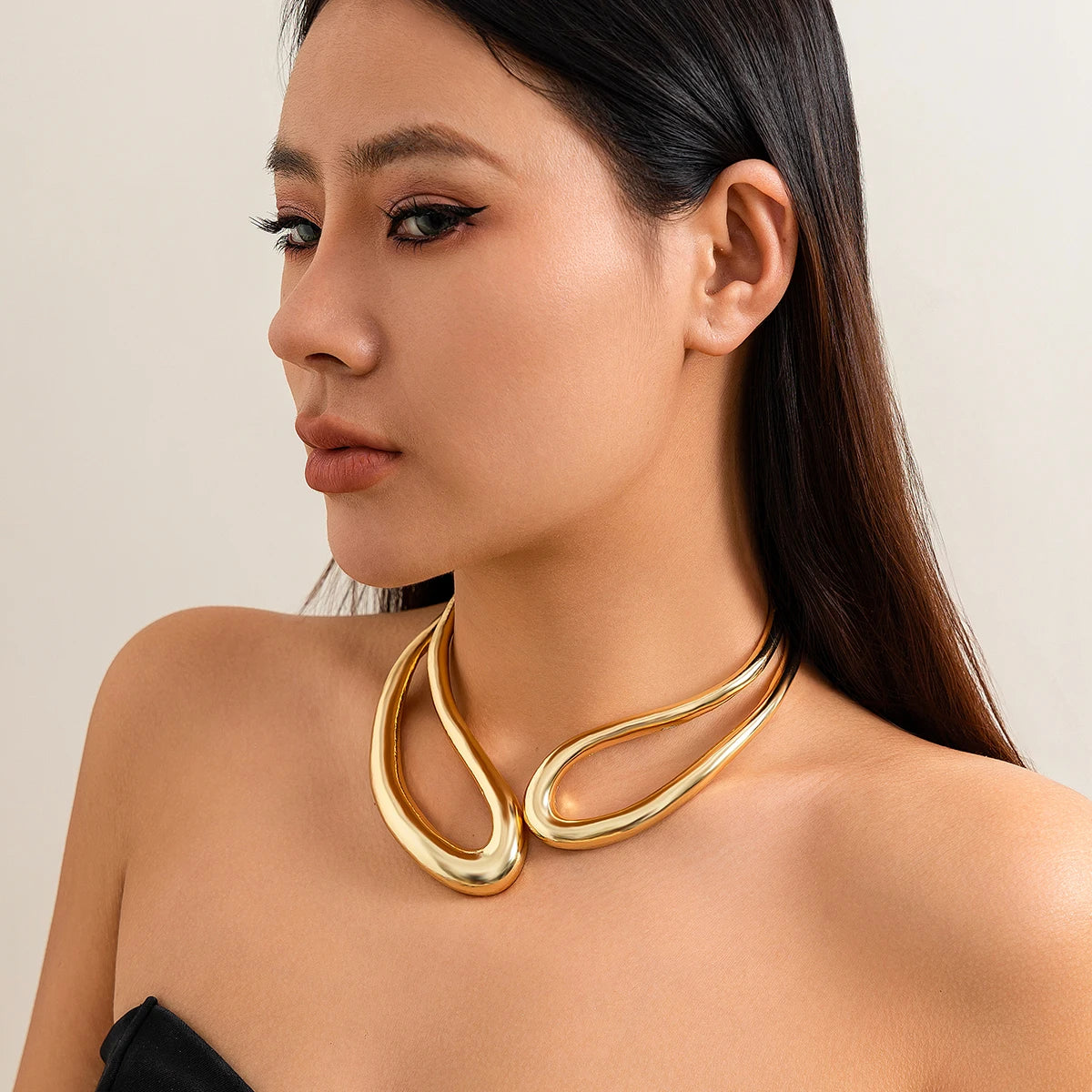 Salircon Exaggerated Geometric Metal Collar Choker Gothic Gold Color Adjustable Necklace Women's African Tribal Neck Jewelry