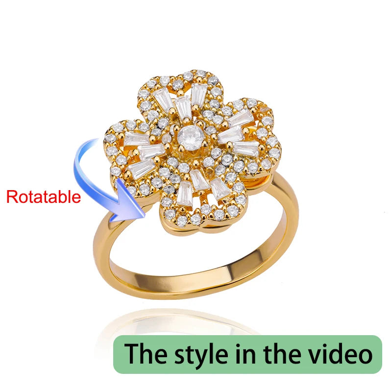 Rotating Four Clover Wedding Rings for Women Stainless Steel Anti-Stress Anxiety Ring Adjustable Aesthetic Jewelry anillos mujer