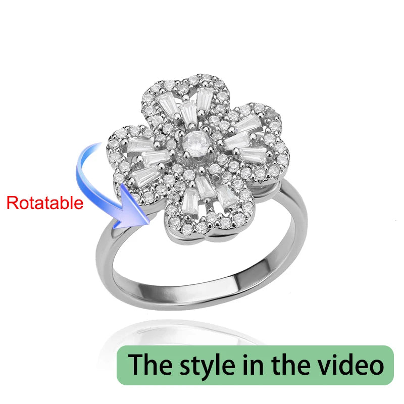 Rotating Four Clover Wedding Rings for Women Stainless Steel Anti-Stress Anxiety Ring Adjustable Aesthetic Jewelry anillos mujer