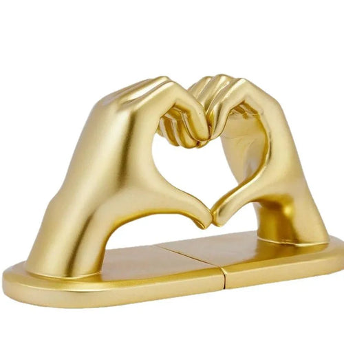 Golden Love Gesture Bookend — elegant resin décor for home or office.
