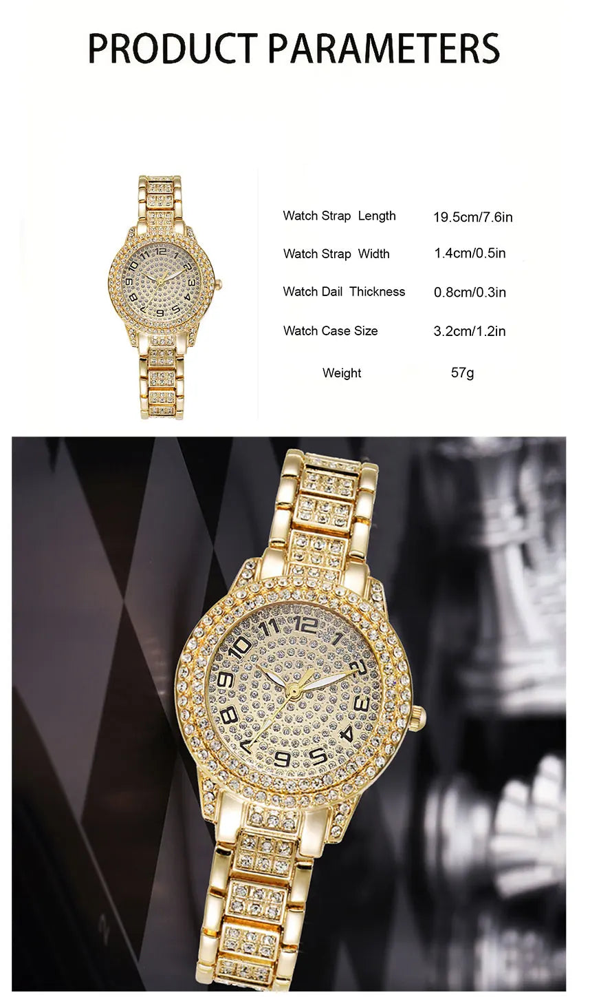 Luxury Women Gold Watch Fashion Ladies Quartz Diamond Wristwatch Elegant Female Bracelet Watches Set Reloj Mujer