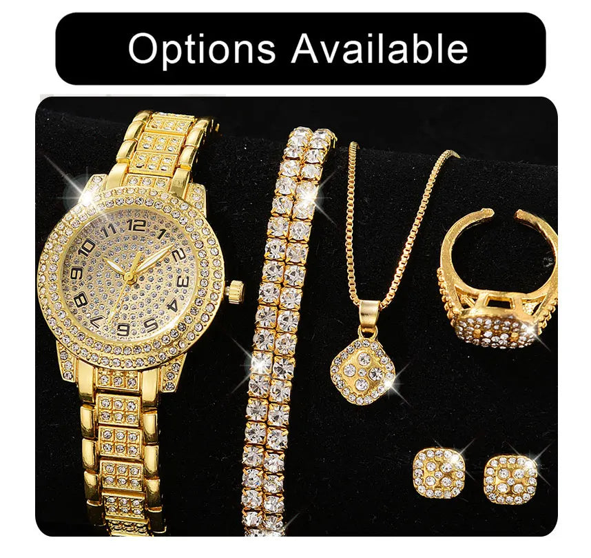 Luxury Women Gold Watch Fashion Ladies Quartz Diamond Wristwatch Elegant Female Bracelet Watches Set Reloj Mujer