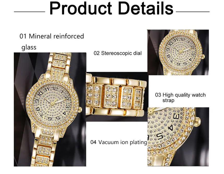 Luxury Women Gold Watch Fashion Ladies Quartz Diamond Wristwatch Elegant Female Bracelet Watches Set Reloj Mujer