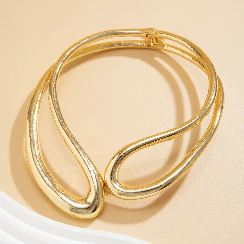 Salircon Exaggerated Geometric Metal Collar Choker Gothic Gold Color Adjustable Necklace Women's African Tribal Neck Jewelry