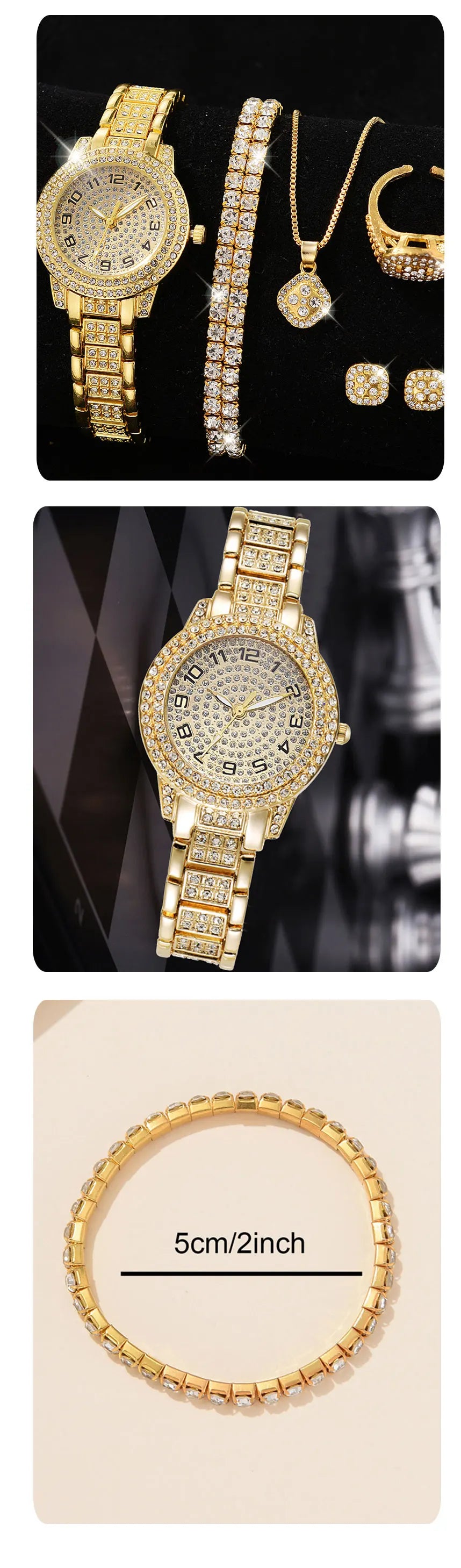 Luxury Women Gold Watch Fashion Ladies Quartz Diamond Wristwatch Elegant Female Bracelet Watches Set Reloj Mujer