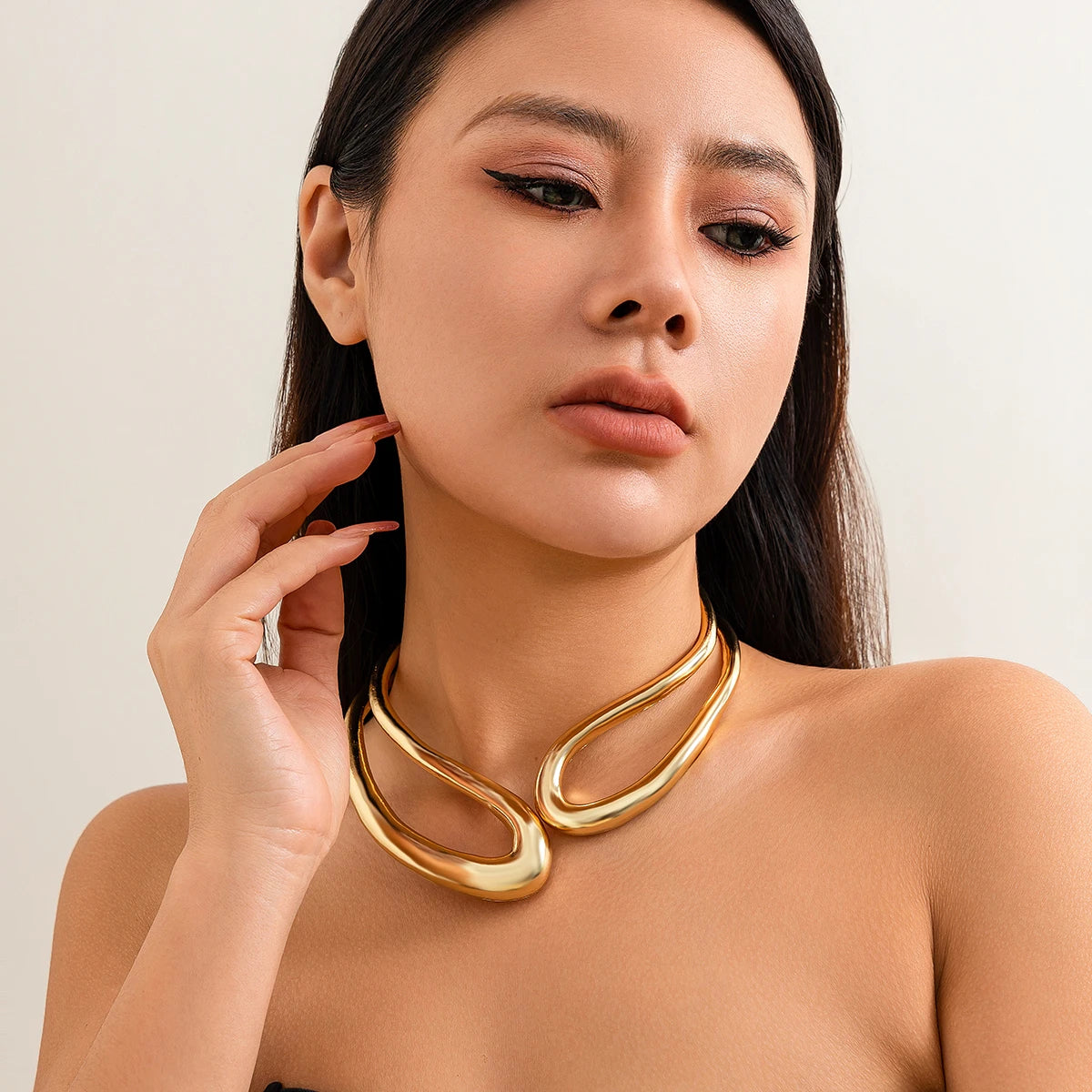 Salircon Exaggerated Geometric Metal Collar Choker Gothic Gold Color Adjustable Necklace Women's African Tribal Neck Jewelry
