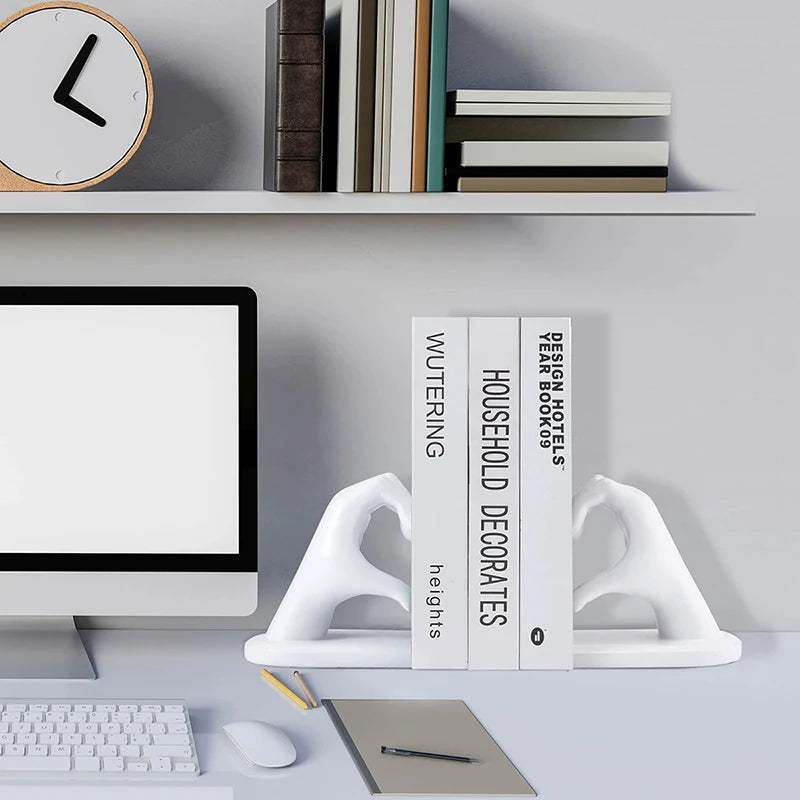 Golden Love Gesture Bookend — elegant resin décor for home or office.